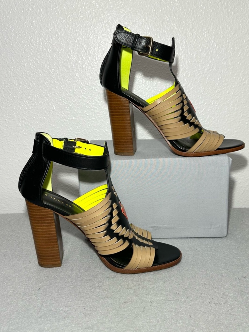 COACH Lorrie woven leather T-strap high-heel sandals - Picture 2 of 11